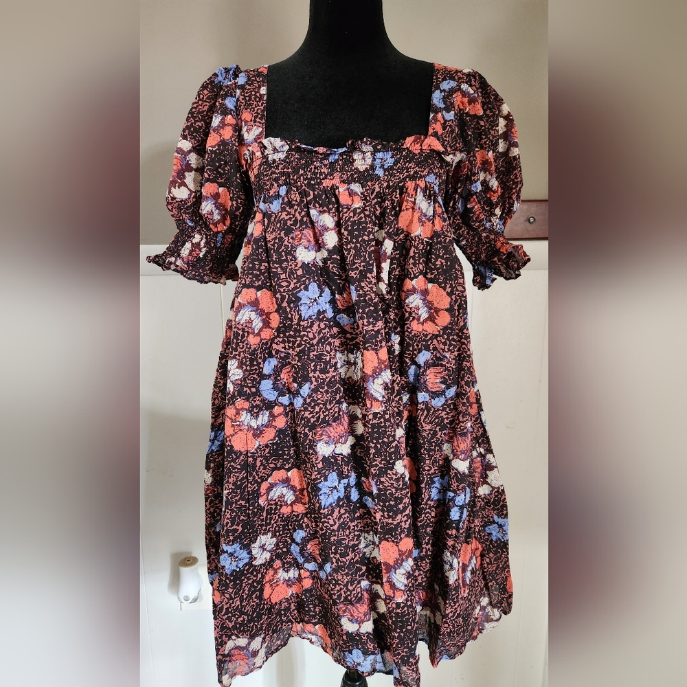 Cleobella Black Dress with Coral & Blue Floral Print